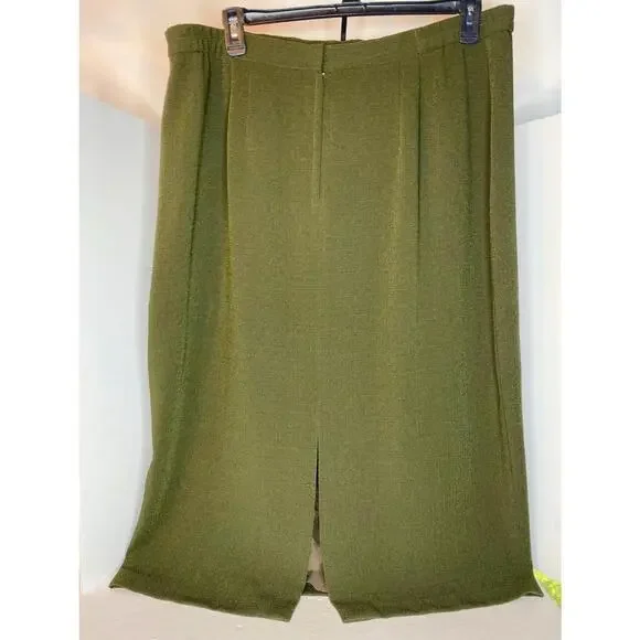 Ferre Gianni Skirt Womens 22 Olive Green Solid  Zip Back Slit Lined Career - Picture 7 of 13